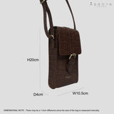 'PETRA' Brown Croc Real Leather Mobile Phone Crossbody Bag