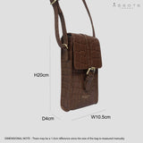'PETRA' Tan Croc Real Leather Mobile Phone Crossbody Bag