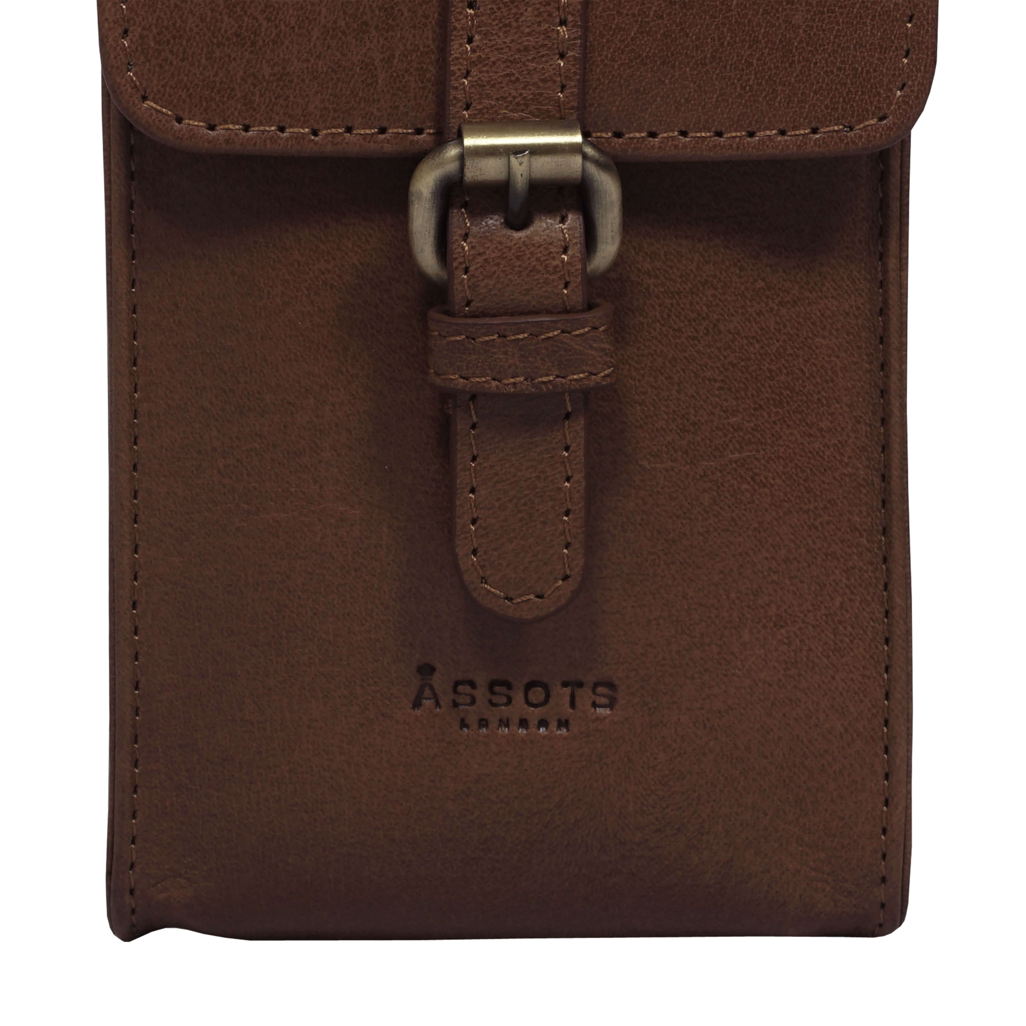 'PETRA' Brown Polished VT Real Leather Mobile Phone Crossbody Bag