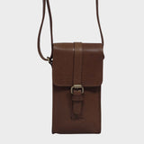 'PETRA' Brown Polished VT Real Leather Mobile Phone Crossbody Bag