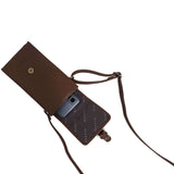 'PETRA' Brown Polished VT Real Leather Mobile Phone Crossbody Bag