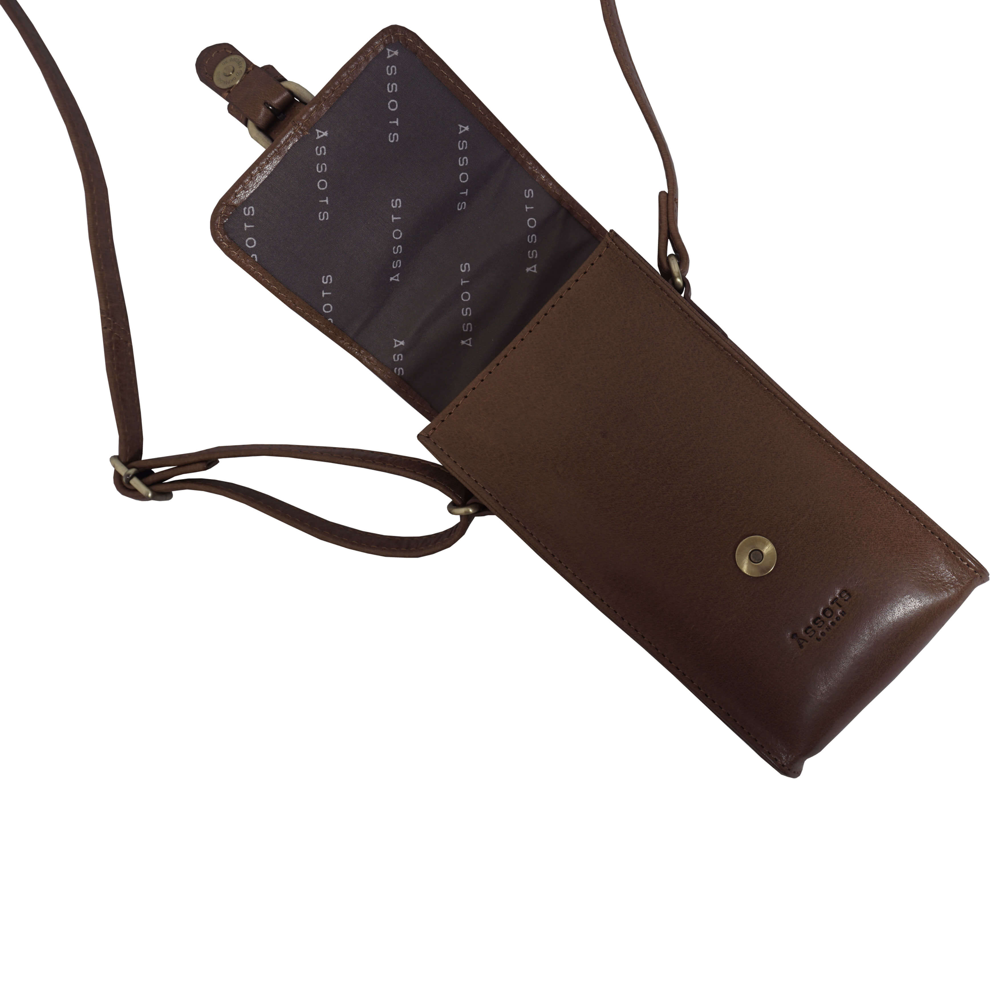 'PETRA' Brown Polished VT Real Leather Mobile Phone Crossbody Bag