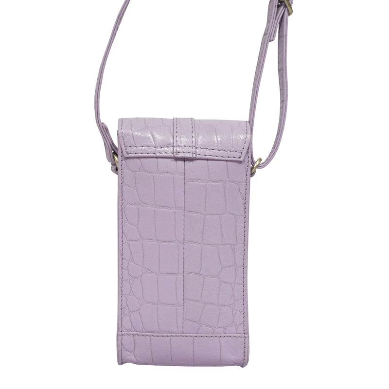 'PETRA' Lilac Croc Real Leather Mobile Phone Crossbody Bag