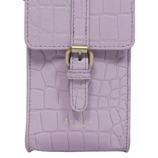 'PETRA' Lilac Croc Real Leather Mobile Phone Crossbody Bag
