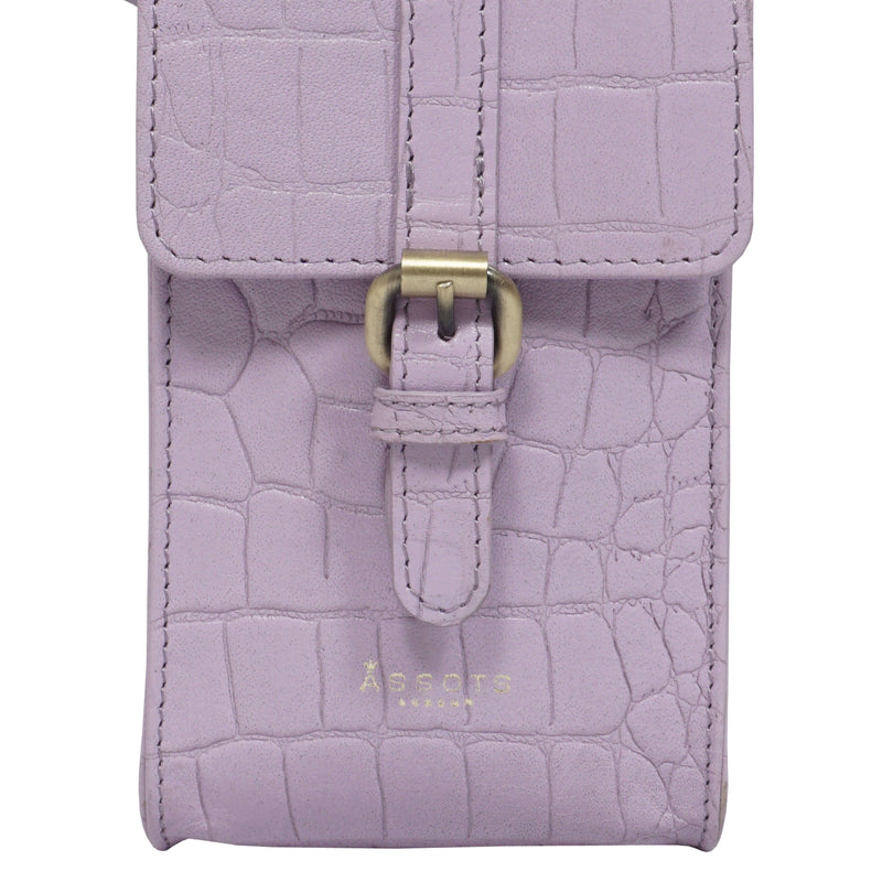 'PETRA' Lilac Croc Real Leather Mobile Phone Crossbody Bag