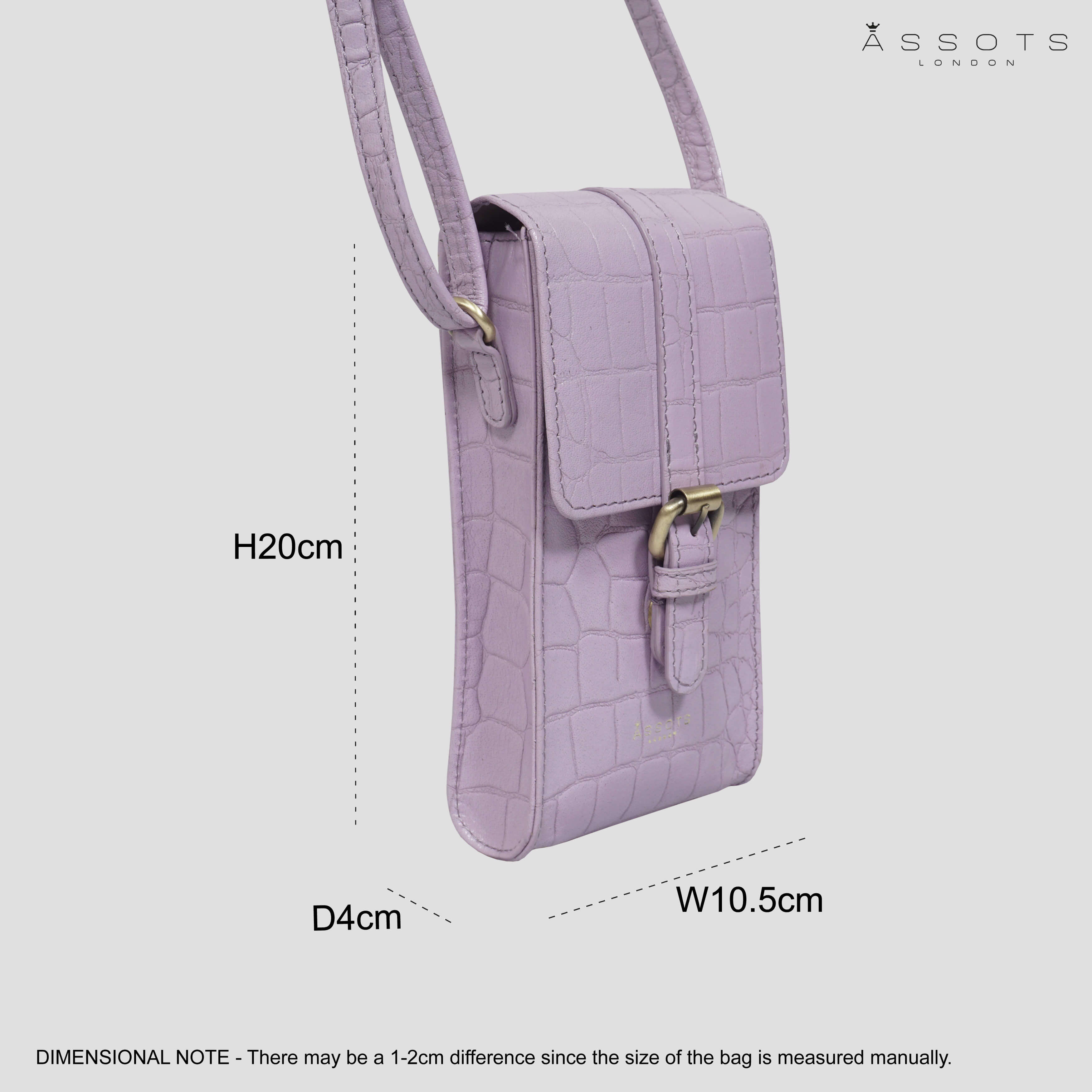 'PETRA' Lilac Croc Real Leather Mobile Phone Crossbody Bag