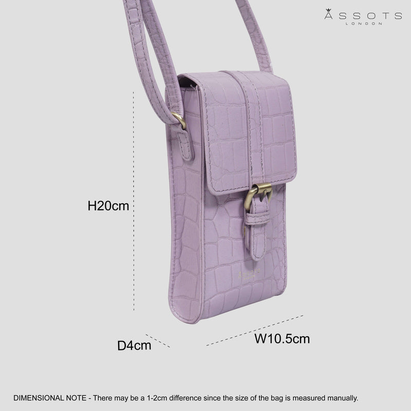 'PETRA' Lilac Croc Real Leather Mobile Phone Crossbody Bag