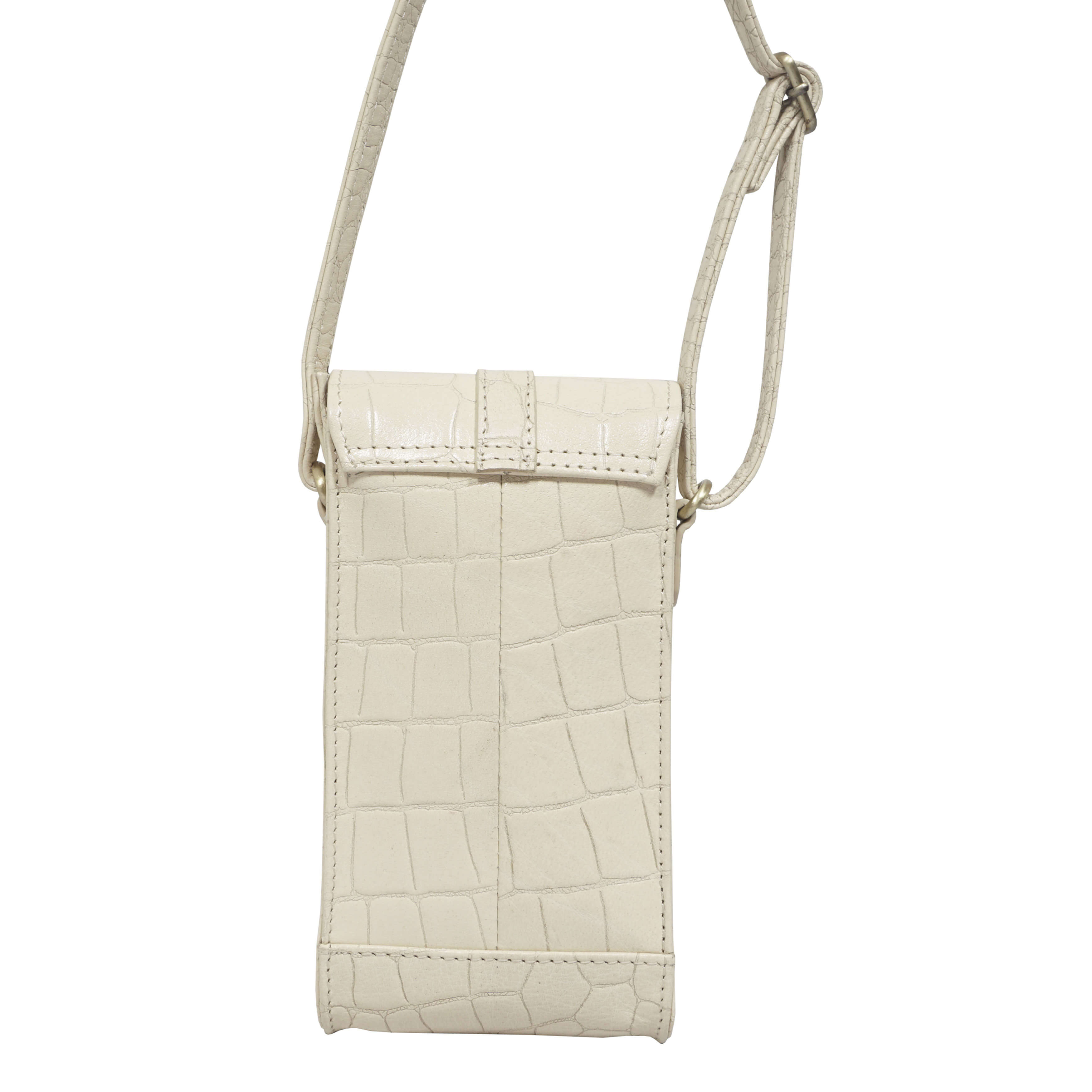 'PETRA' Off White Croc Real Leather Mobile Phone Crossbody Bag