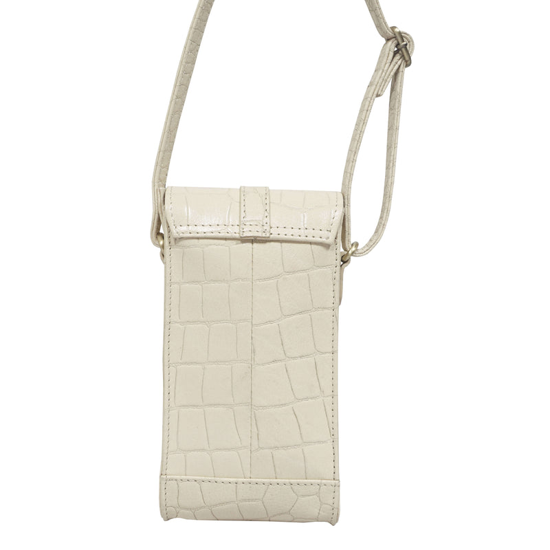 'PETRA' Off White Croc Real Leather Mobile Phone Crossbody Bag