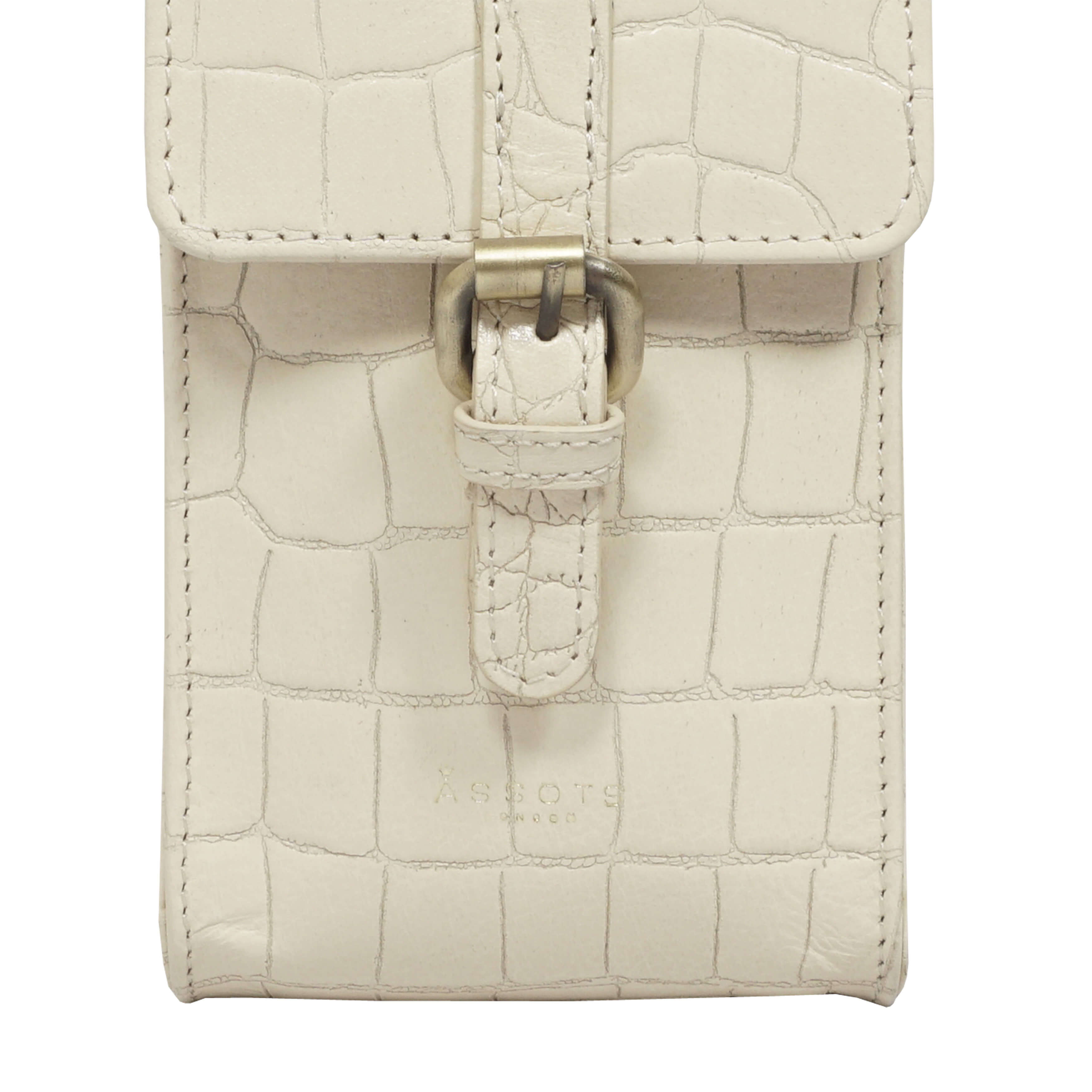 'PETRA' Off White Croc Real Leather Mobile Phone Crossbody Bag
