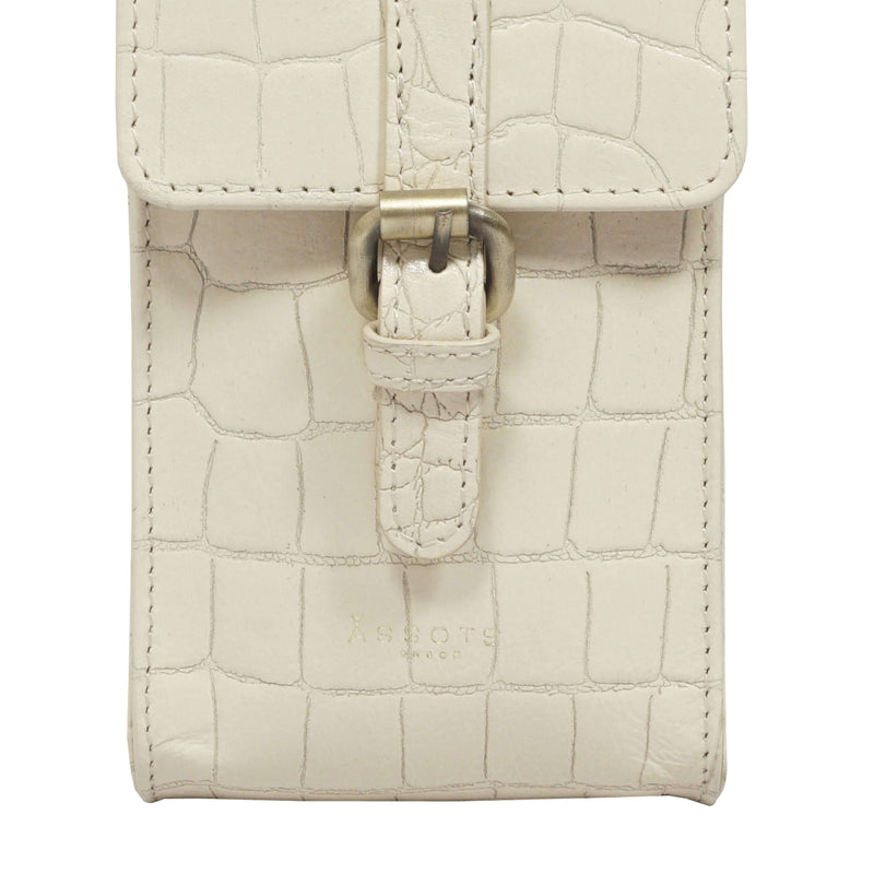 'PETRA' Off White Croc Real Leather Mobile Phone Crossbody Bag
