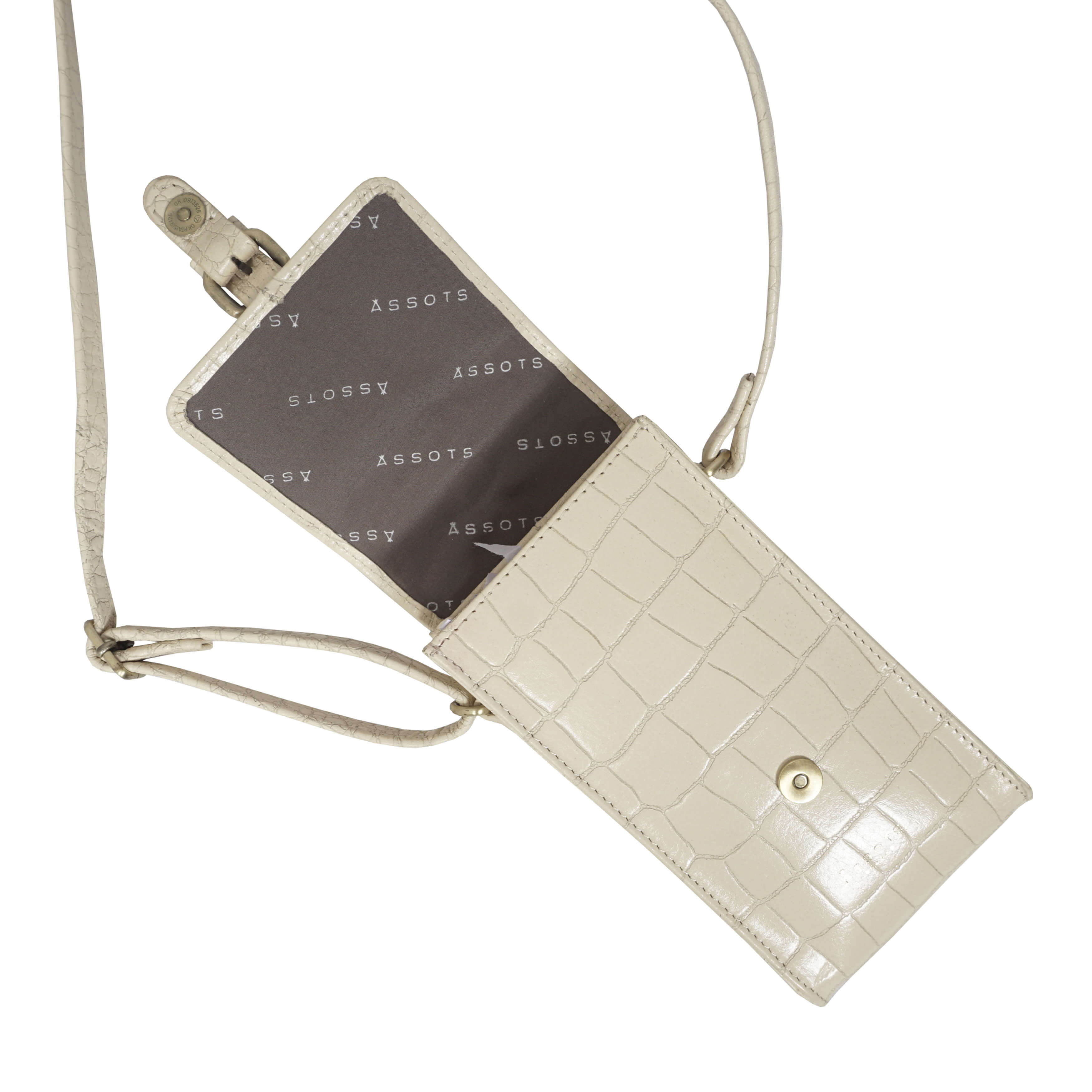 'PETRA' Off White Croc Real Leather Mobile Phone Crossbody Bag