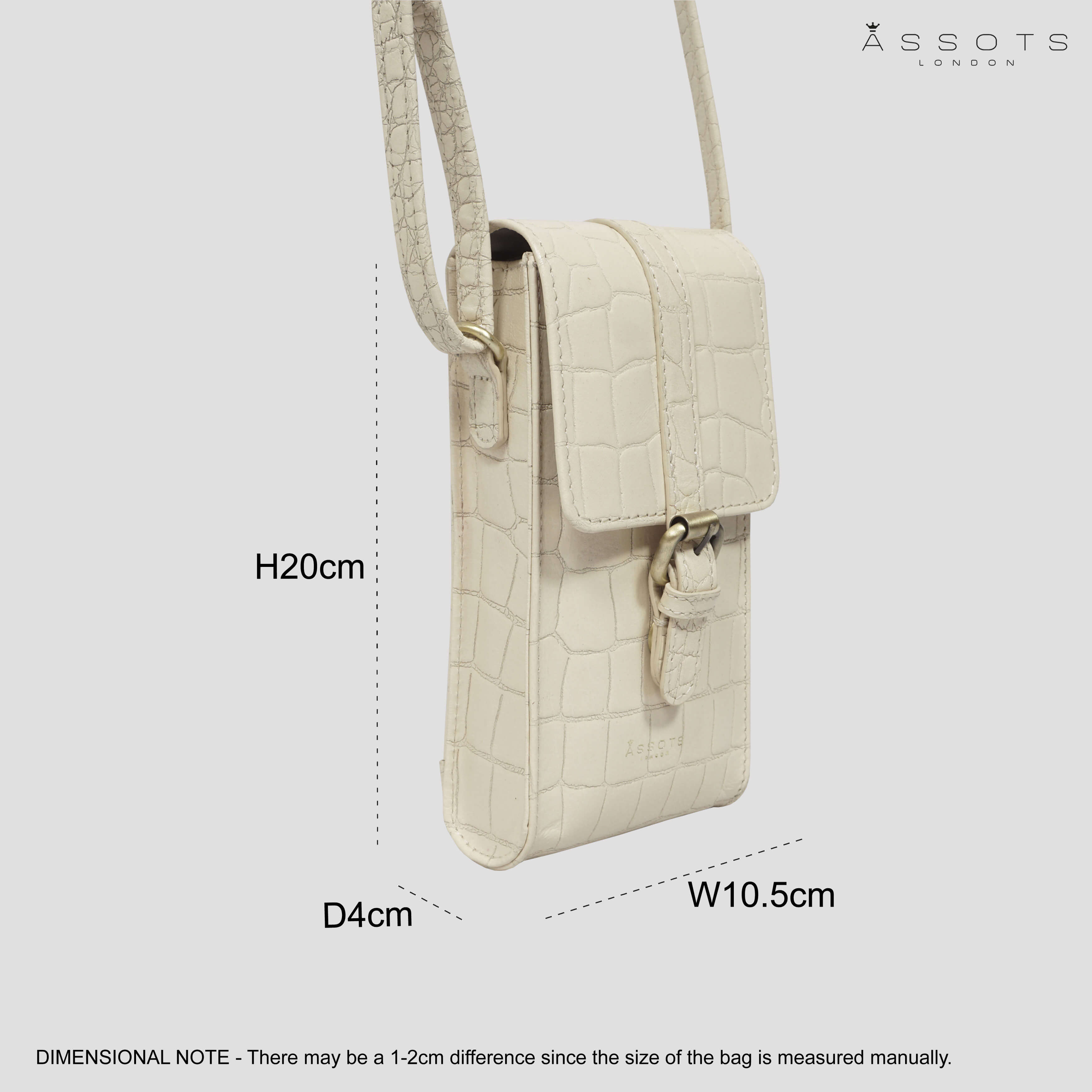 'PETRA' Off White Croc Real Leather Mobile Phone Crossbody Bag