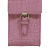 'PETRA' Pink Croc Real Leather Mobile Phone Crossbody Bag