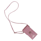 'PETRA' Pink Croc Real Leather Mobile Phone Crossbody Bag