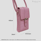 'PETRA' Pink Croc Real Leather Mobile Phone Crossbody Bag