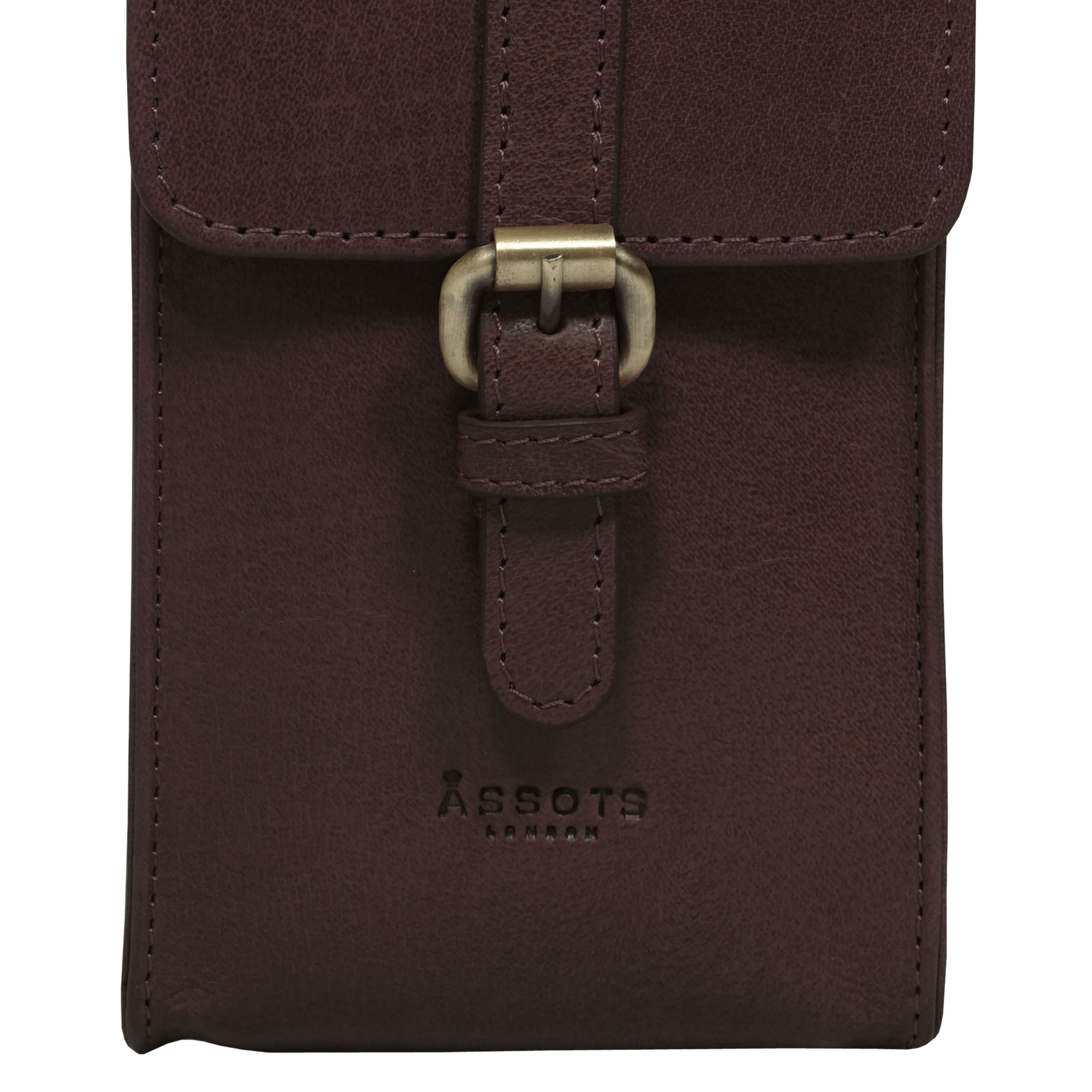 'PETRA' Plum Polished VT Real Leather Mobile Phone Crossbody Bag