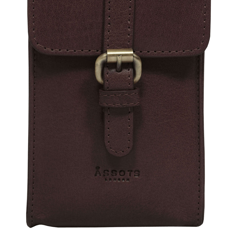 'PETRA' Plum Polished VT Real Leather Mobile Phone Crossbody Bag