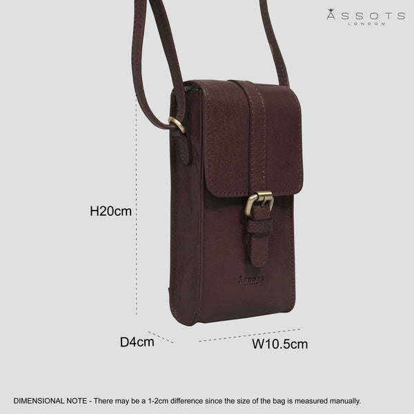'PETRA' Plum Polished VT Real Leather Mobile Phone Crossbody Bag