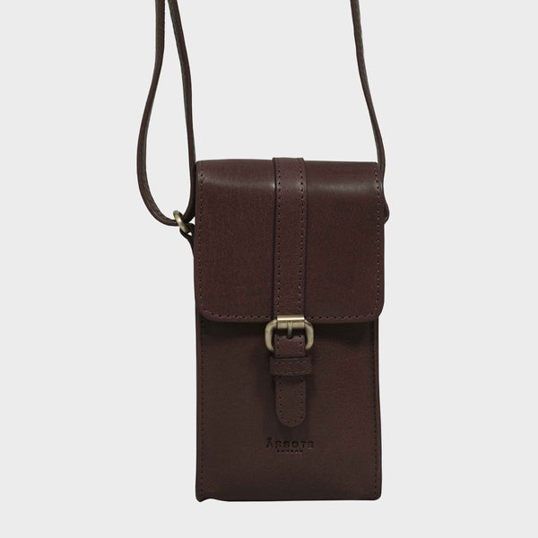'PETRA' Plum Polished VT Real Leather Mobile Phone Crossbody Bag