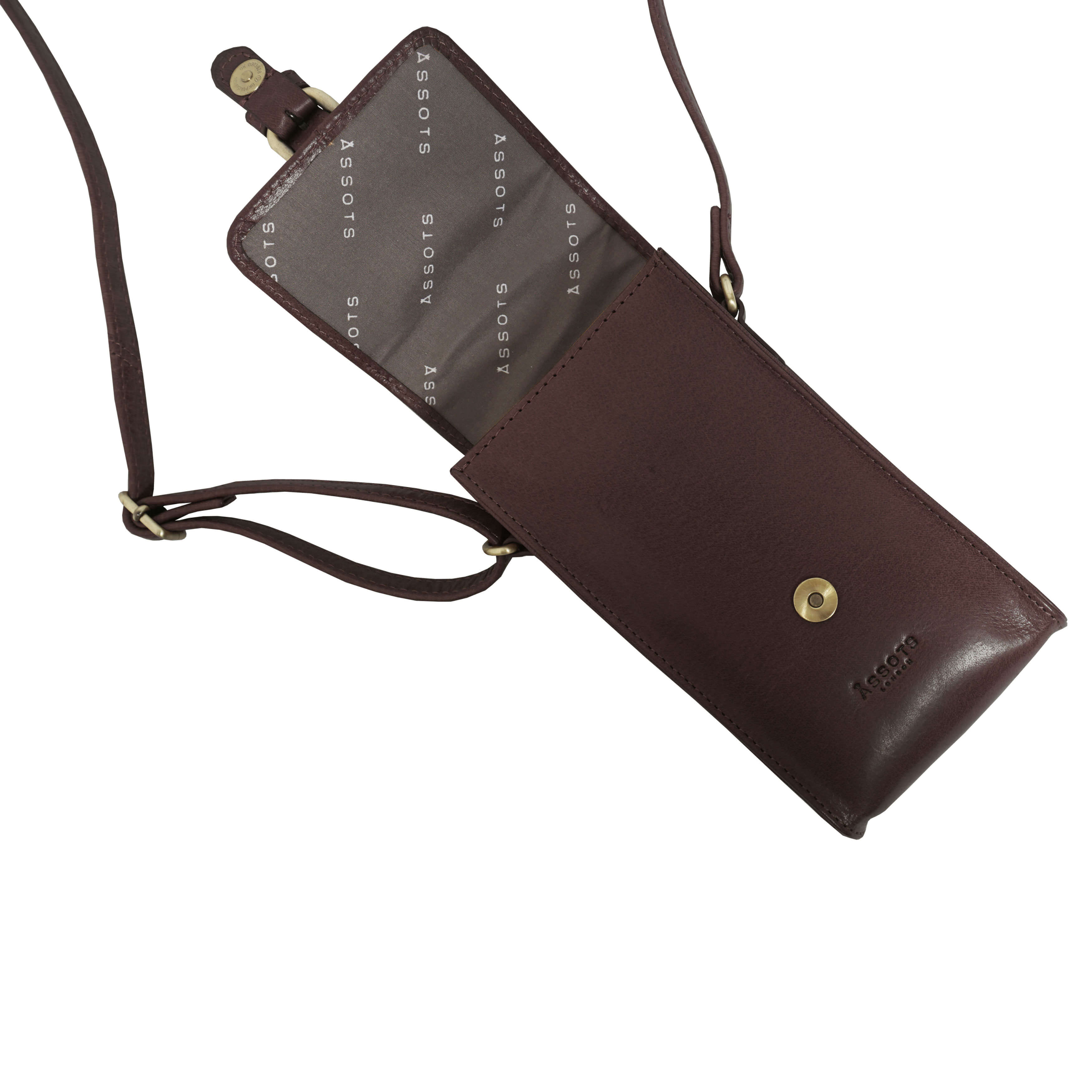 'PETRA' Plum Polished VT Real Leather Mobile Phone Crossbody Bag
