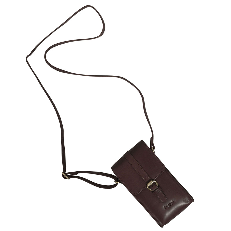 'PETRA' Plum Polished VT Real Leather Mobile Phone Crossbody Bag