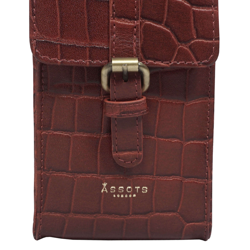 'PETRA' Red Croc Real Leather Mobile Phone Crossbody Bag