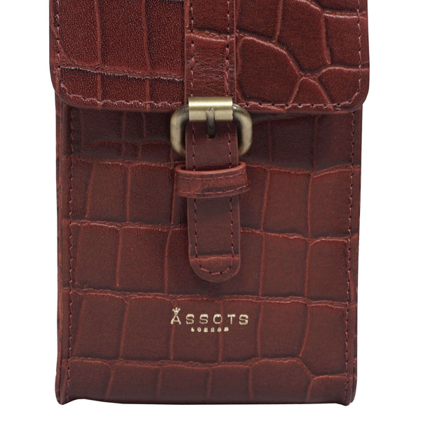 'PETRA' Red Croc Real Leather Mobile Phone Crossbody Bag