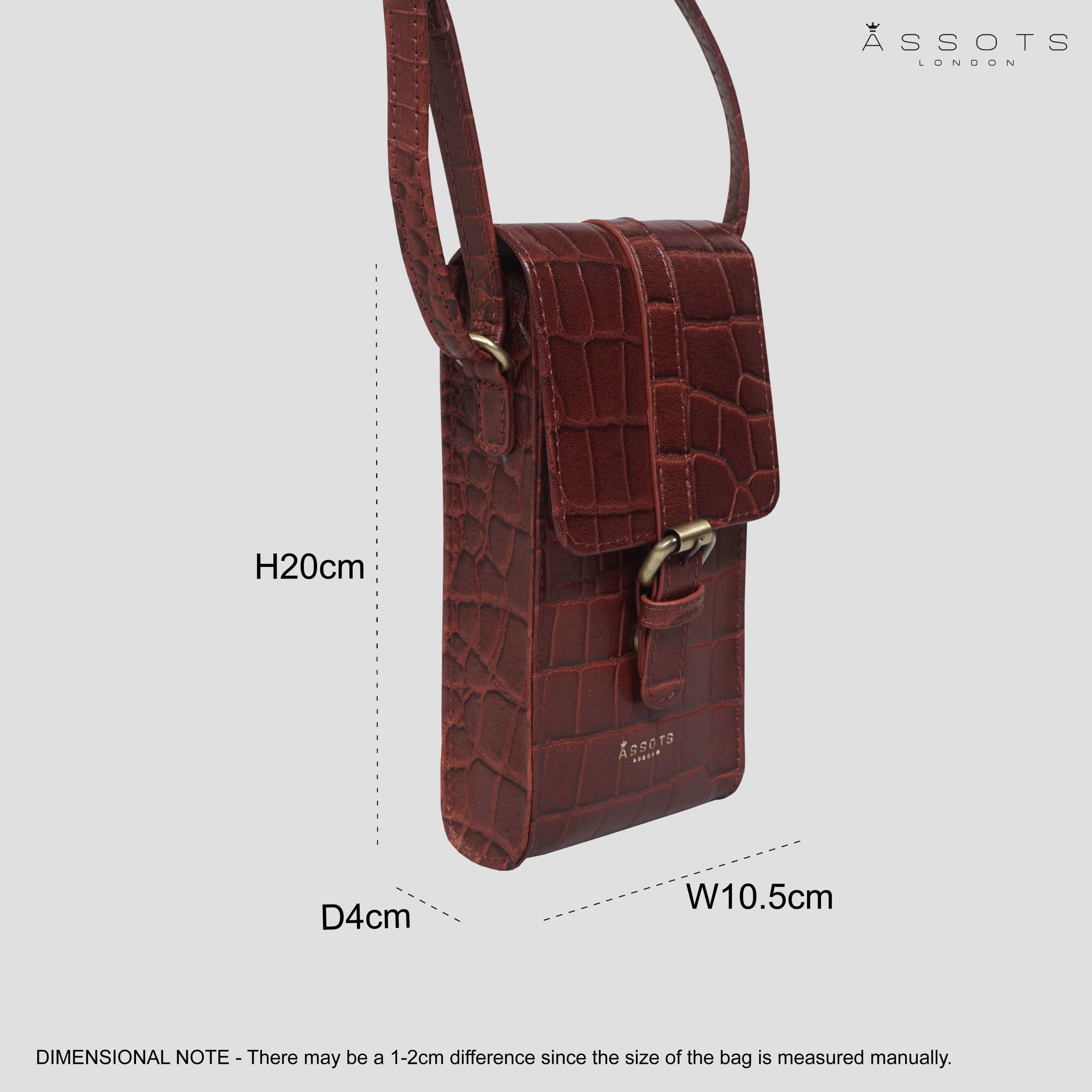 'PETRA' Red Croc Real Leather Mobile Phone Crossbody Bag