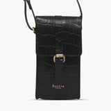 'PETRA' Black Croc Real Leather Mobile Phone Crossbody Bag