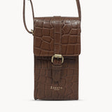 'PETRA' Brown Croc Real Leather Mobile Phone Crossbody Bag