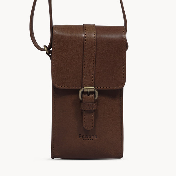 'PETRA' Plum Polished VT Real Leather Mobile Phone Crossbody Bag
