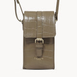 'PETRA' Khaki Croc Real Leather Mobile Phone Crossbody Bag