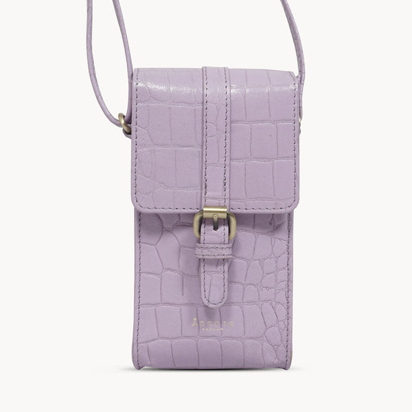 'PETRA' Lilac Croc Real Leather Mobile Phone Crossbody Bag