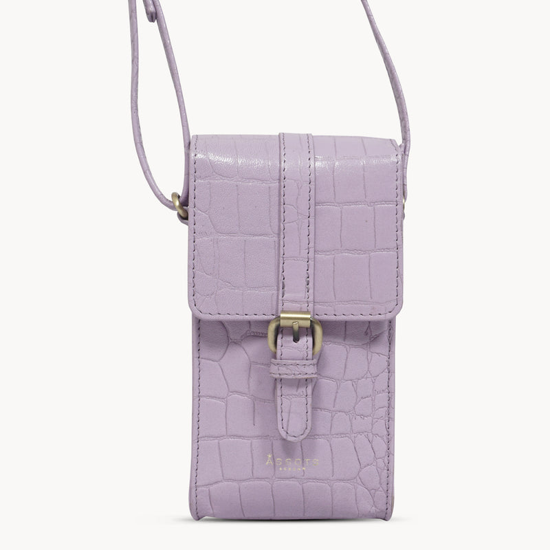 'PETRA' Lilac Croc Real Leather Mobile Phone Crossbody Bag