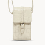 'PETRA' Off White Croc Real Leather Mobile Phone Crossbody Bag