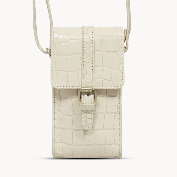 'PETRA' Off White Croc Real Leather Mobile Phone Crossbody Bag