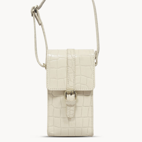 'PETRA' Off White Croc Real Leather Mobile Phone Crossbody Bag