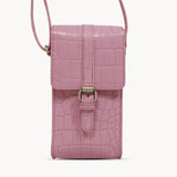 'PETRA' Pink Croc Real Leather Mobile Phone Crossbody Bag