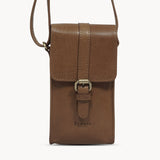 'PETRA' Tan Polished VT Real Leather Mobile Phone Crossbody Bag