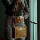 'SUSAN' Mustard Croc Real Leather Rectangle Box Crossbody Bag