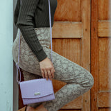 'MATILDA' Lilac Croc Designer Leather Organiser Flap Over Crossbody Bag