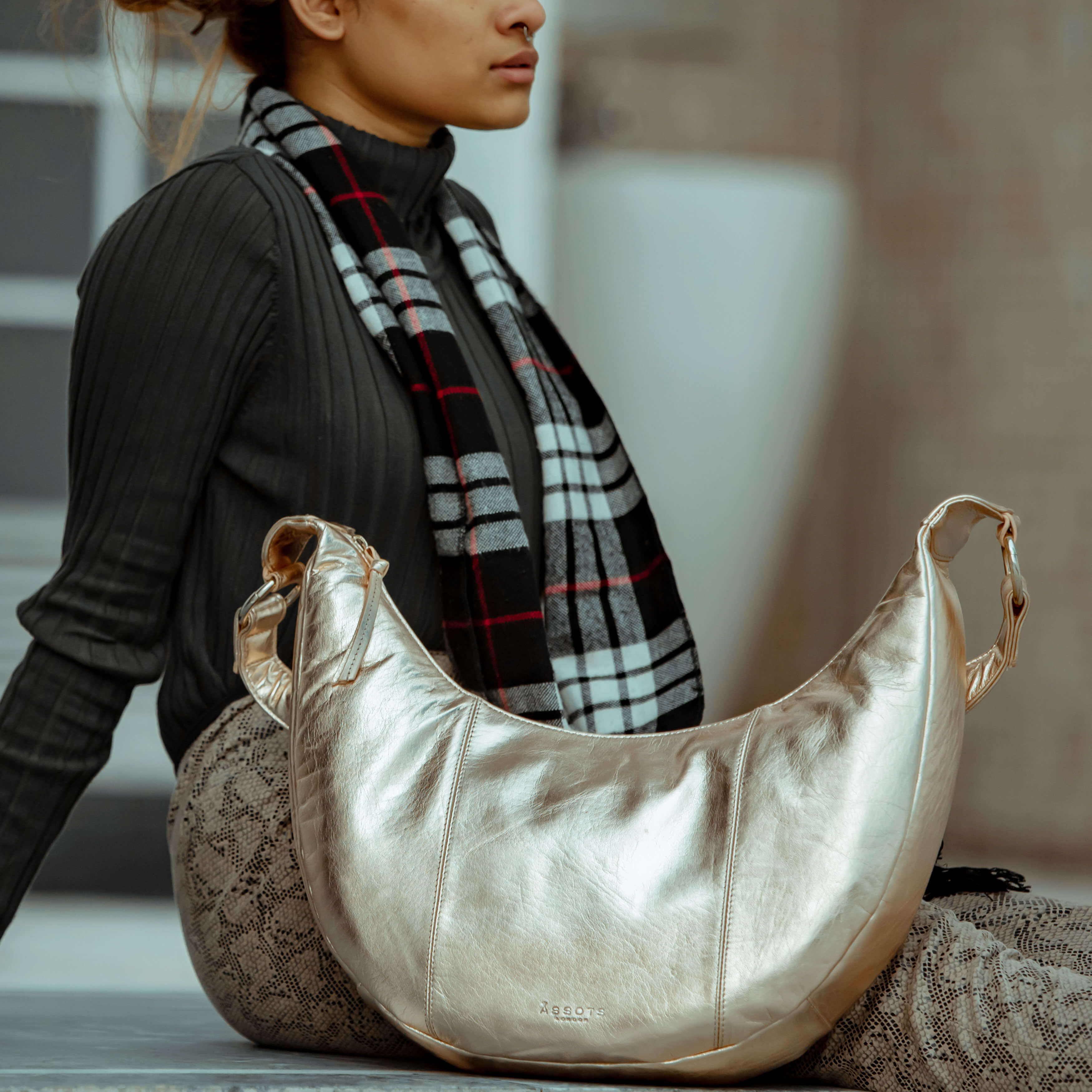 'LAYLA' Rose Gold Metallic Real Leather Shoulder Hobo Bag