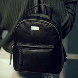 'Betty' Black Zip Top Mini Pebble Grain Leather Backpack
