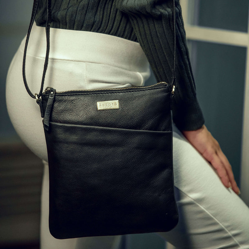 'LINBY' Black Pebble Grain Leather Crossbody Bag
