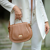 'CARMEL' Tan Real Leather Shoulder Crossbody Bag