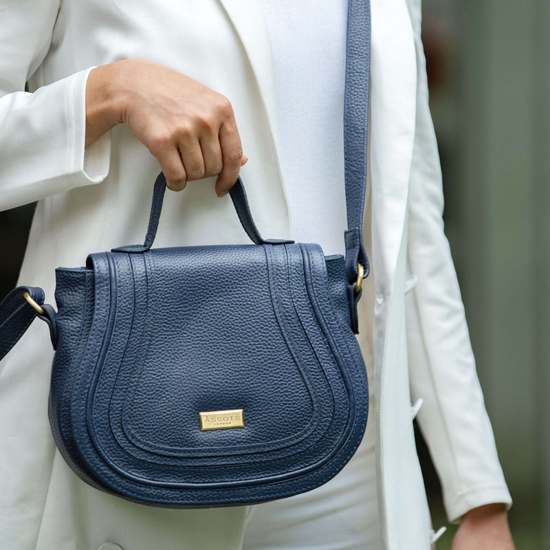 'CARMEL' Navy Real Leather Shoulder Crossbody Bag