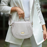 'CARMEL' Light Grey Real Leather Shoulder Crossbody Bag