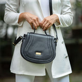 'CARMEL' Black Real Leather Shoulder Crossbody Bag
