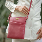 'LINBY' Carmine Pink Pebble Grain Leather Crossbody Sling Bag